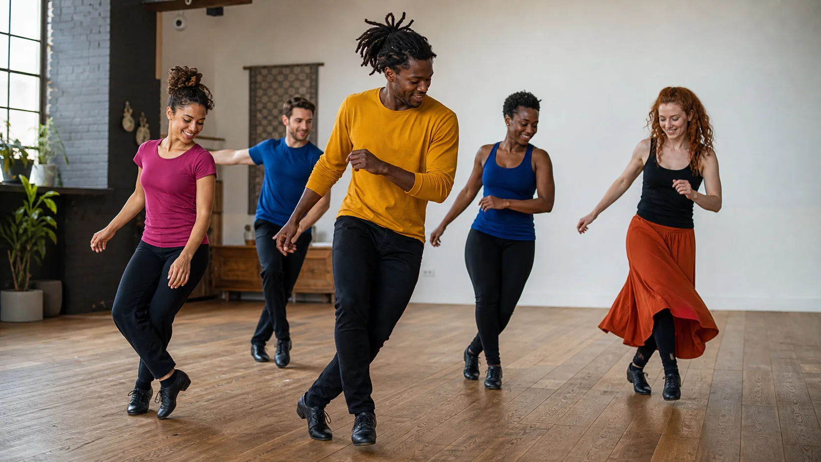 Adult dancers sharing an AfriCeltic movement practice